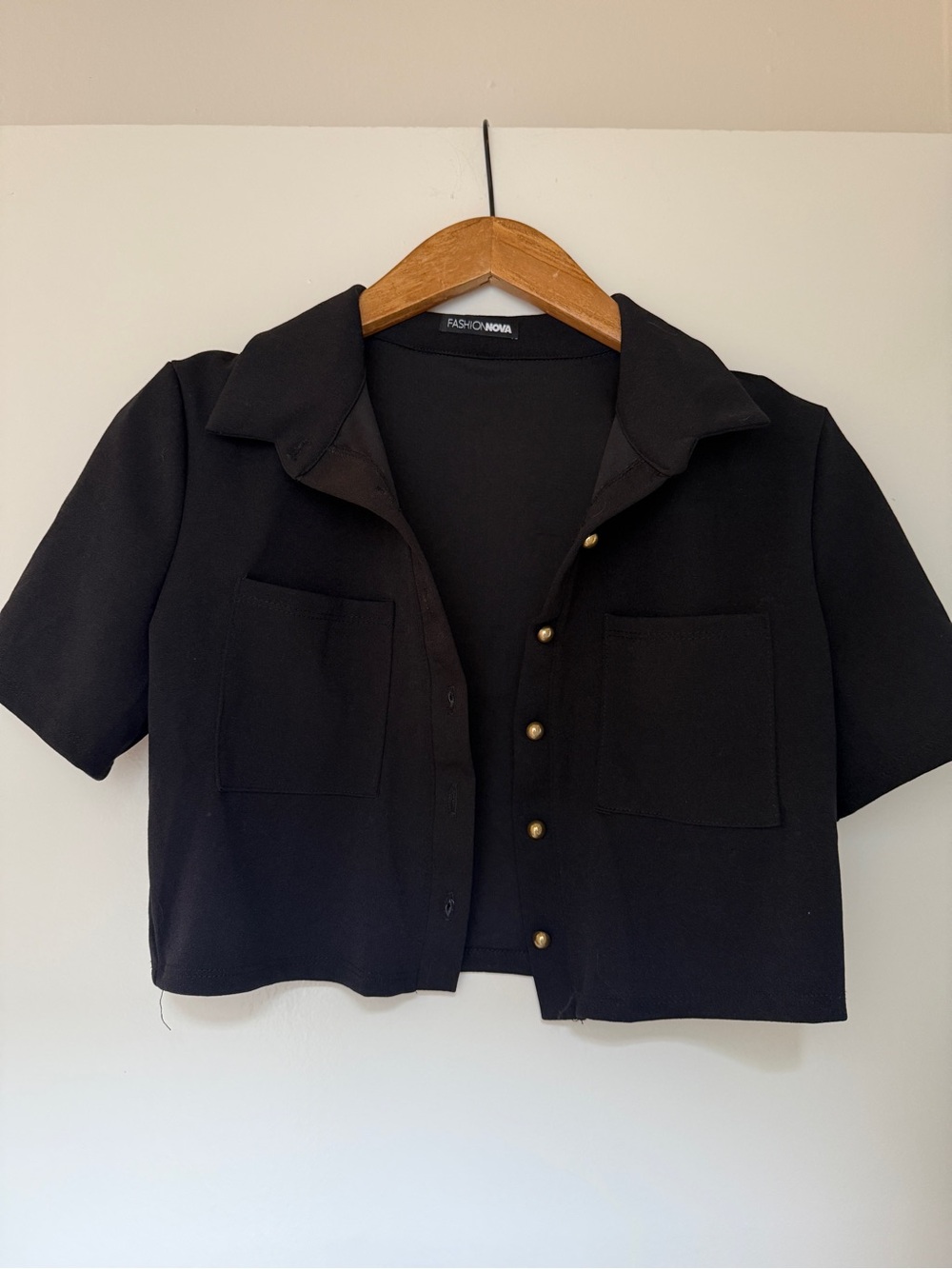 Fashion Nova Black Crop Button-Front top